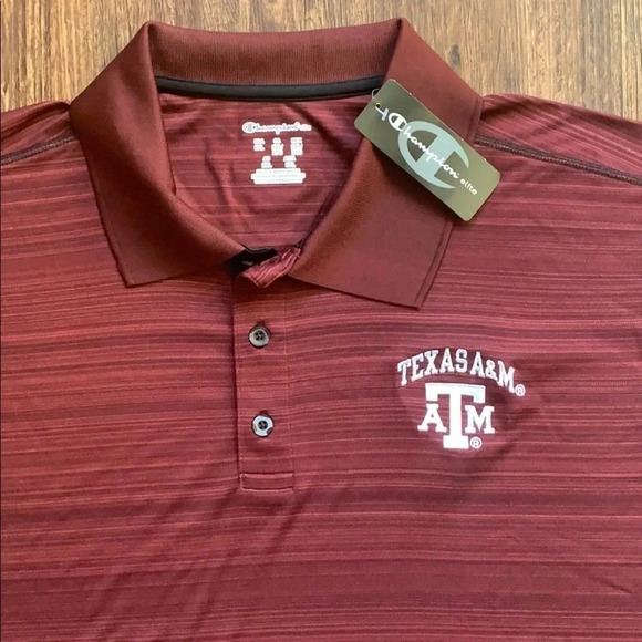 Texas A&M Aggies Golf Polo Shirt Champion Textured Stripe 2XL - Picture 4 of 9